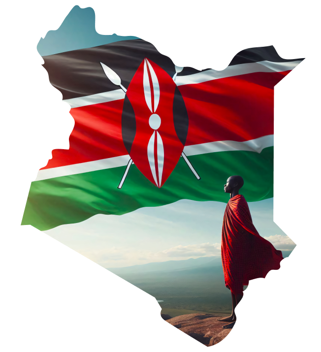 Kenya Map with Flag and Warrior